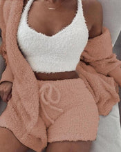 Load image into Gallery viewer, 2019 Women Two Piece Set Outfits Autumn Winter Fluffy Hooded Open Front Teddy Coat &amp; Short Sets