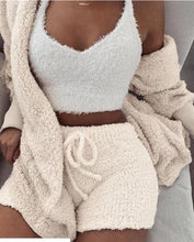 Load image into Gallery viewer, 2019 Women Two Piece Set Outfits Autumn Winter Fluffy Hooded Open Front Teddy Coat &amp; Short Sets