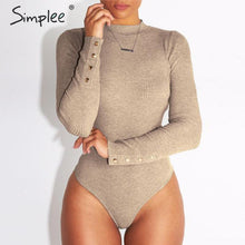 Load image into Gallery viewer, Simplee Elegant knitted bodysuit women Casual long sleeve button female jumpsuit romper Autumn winter slim ladies overalls 2019