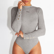 Load image into Gallery viewer, Simplee Elegant knitted bodysuit women Casual long sleeve button female jumpsuit romper Autumn winter slim ladies overalls 2019