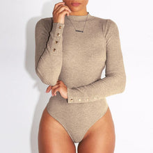 Load image into Gallery viewer, Simplee Elegant knitted bodysuit women Casual long sleeve button female jumpsuit romper Autumn winter slim ladies overalls 2019