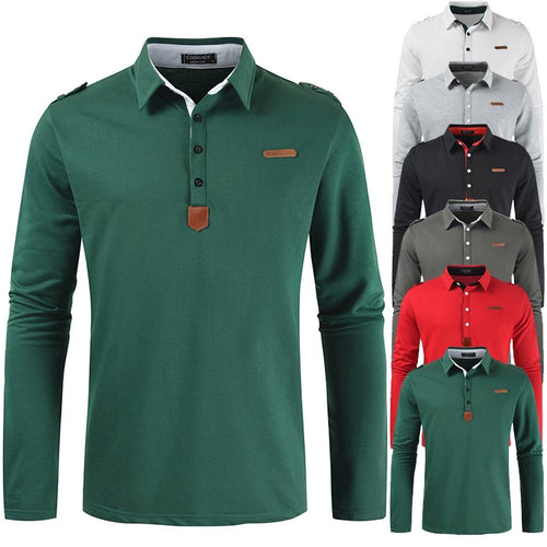 New Brand Men's Solid Long Sleeve Polo Shirt Men Autumn