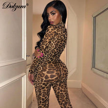 Load image into Gallery viewer, Dulzura see through transparent leopard print sexy women 2019 winter mesh long jumpsuit festival body outfits party clothing