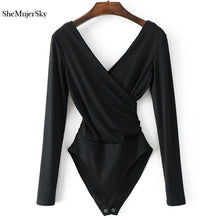 Load image into Gallery viewer, SheMujerSky Long Sleeve Bodysuit Women Backless Jumpsuits Black White Body femme monos cortos de mujer 2017