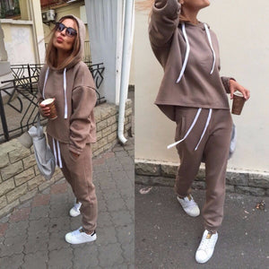 2018 Autumn Tracksuit Long Sleeve Thicken Hooded Sweatshirts 2 Piece Set Casual Sport Suit Women Tracksuit Set