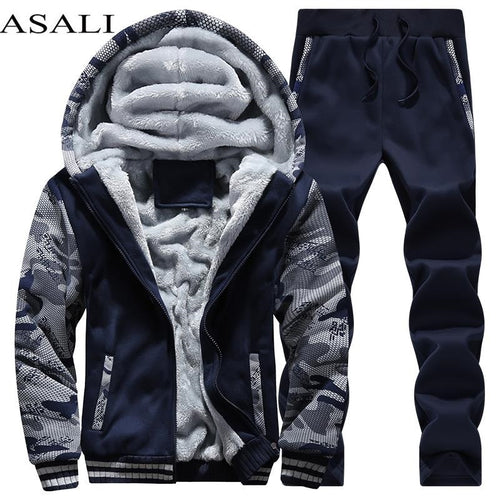 Tracksuit Men Sporting Fleece Thick Hooded Brand-Clothing